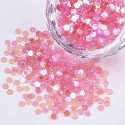 Ornament Zubehör, PVC-Kunststoff paillette / Pailletten Perlen, ab Farbe plattiert, Hexagon, neon rosa , 2.5x2.8x0.4 mm, ca. 21000 Stk. / 500 g