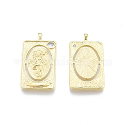 Brass Micro Pave Clear Cubic Zirconia Pendants, Rectangle with Oval & Human, Real 18K Gold Plated, 30.8x16.5x3.2mm, Hole: 2x2.7mm