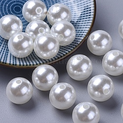 Perles acryliques de perles d'imitation, teinte, ronde, blanc, 4x3.5mm, Trou: 1mm, environ 18100 pcs / livre