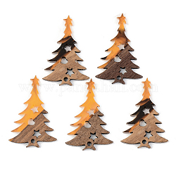 Pendenti in resina e legno di noce, albero di Natale, arancione, 38x25x3mm, Foro: 2 mm