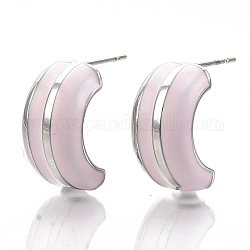 (Jewelry Parties Factory Sale)Alloy Enamel Stud Earring, with Stainless Steel Pins, Letter C Shape, Platinum, Pink, 20x19x9mm, Pin: 1mm