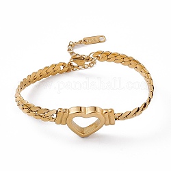 304 pulsera de eslabones de corazón hueco de acero inoxidable con cadenas de eslabones cubanos para mujer, dorado, 6-1/2 pulgada (16.5 cm)