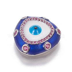 Latón abalorios de circonio cúbico, con esmalte, ojo, azul, Platino, 16.5x16.5x4mm, agujero: 0.7 mm