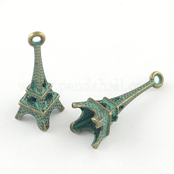Zinc Alloy Eiffel Tower Pendants, Cadmium Free & Lead Free, Antique Bronze & Green Patina, 23x8x8mm, Hole: 1.5mm