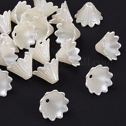 Multi-pétale fleur abs plastique imitation perle chapeaux de perles, blanc crème, 10x15mm, Trou: 2mm