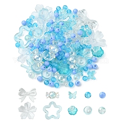 Kit de búsqueda de fabricación de joyas de diy, incluyendo flor y redondo y plano redondo y vidrio de caramelo y cuentas de acrílico y plástico, encantos de vidrio de mariposa, luz azul cielo, 6~30x6~30.5x3~11.5mm, agujero: 0.8~2 mm