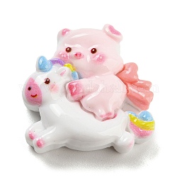 Cabochons en résine opaque thème cochon, cochon drôle avec licorne, rose, 23.5x24.5x8.5mm