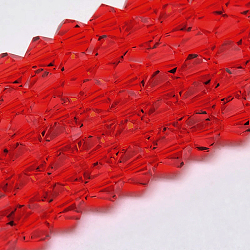 Nachzuahmen österreichischen Kristall Doppelkegel Glasperlen Stränge, Klasse AA, facettiert, rot, 4x4 mm, Bohrung: 1 mm, ca. 93~95 Stk. / Strang, 14 Zoll