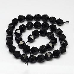 Natural Black Onyx Beads Strands, Star Cut Round Beads, Dyed & Heated, Faceted, 8x7mm, Hole: 1mm, about 49pcs/strand, 15.7 inch