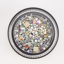 Cabujones de cristal de rhinestone, accesorios de la decoración del arte del clavo, formas mixtas, crystal ab, 2~4x2~4x1~1.5mm, Tamaño de la caja: 40x14 mm