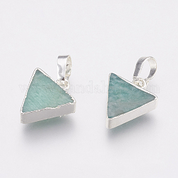 Natural Amazonite Pendants, with Brass Findings, Triangle, Silver Color Plated, 13~15x11~13x4mm, Hole: 4x6mm