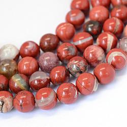 Jaspe rouge naturel brins de perles rondes, grade AB, 6~6.5mm, Trou: 1mm, Environ 63 pcs/chapelet, 15.5 pouce