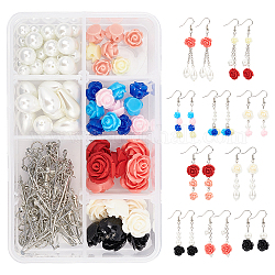 Ensembles de fabrication de boucles d'oreilles SunnyClue DIY Flower pendantes, y compris les perles de résine et de perles de verre, chaînes de câble en laiton et crochets pour boucles d'oreilles, accessoires en fer, couleur mixte