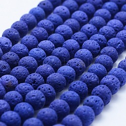 Brins de perles de pierre de lave naturelle, teinte, ronde, bleu, 8mm, Trou: 1mm, Environ 47~50 pcs/chapelet, 15.3 pouce (39 cm)