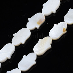 Natural Freshwater Shell Beads Strands, Hamsa Hand, Seashell Color, 15x10x2.5mm, Hole: 0.4mm, about 25pcs/strand, 15.08 inch(38.3cm)