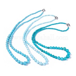 Colliers de perles graduées en howlite naturel, teints et chauffée, fermoirs à ressort en laiton anneau, couleur mixte, 25.5~27.7 pouce (65~70.5 cm)