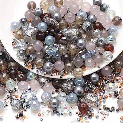 Perle di vetro, tondo & stella marina & pesce & rondelle, stile misto, argento, 2~14x2~10x1~8.5mm, Foro: 0.8~1.5 mm