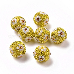 Perline strass polimero argilla, perline palla di disco, rotonda con fiore, citrino, 16mm, Foro: 1.6~1.8 mm