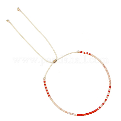 Bracelet en perles de verre tressées, bracelet réglable, rouge, pas de taille