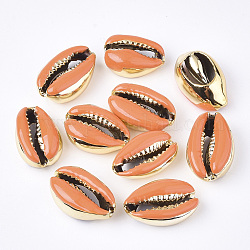 Perles de cauris galvanisées, avec l'émail, pas de trous / non percés, or, orange foncé, 18~20x12~14x6~7.5mm
