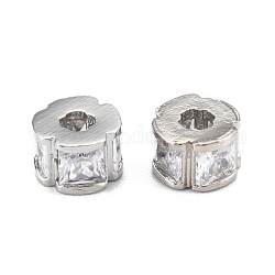 Perle di zirconi cubici trasparenti in micro pavè di ottone, con smalto e anello per saltare, placcato di lunga durata, rondelle, Vero platino placcato, 6x4mm, Foro: 1.9 mm