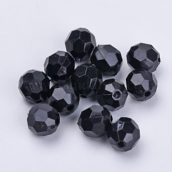 Perles en acrylique transparente, facette, ronde, noir, 20x19.5mm, Trou: 3mm, environ 116 pcs/500 g