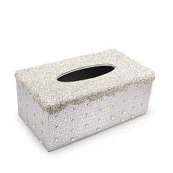 Shining Cuboid Paperboard Tissue Boxes, Household Goods, Covered with Rhinestone, Crystal AB, 235x120x98mm
