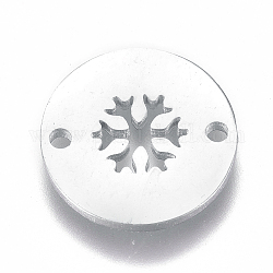 304 connecteurs de liens en acier inoxydable, plat et circulaire avec flocon de neige, pour noël, couleur inoxydable, 12x1mm, Trou: 1.2mm