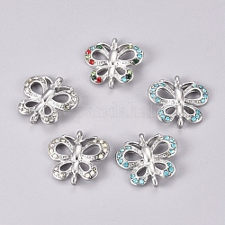 Alloy Rhinestone Butterfly Links connectors, Platinum Metal Color, Mixed Color, 26x23x3.5mm, Hole: 1.5mm