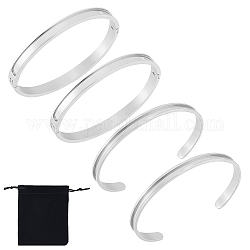 Unicraftale 4Pcs 2 Styles Egg Shaped 201 Stainless Steel Grooved Hinged Bangles, for DIY Electroplated, Leather Inlay, Clay Rhinestone Pave Bangle Making, Stainless Steel Color, 1/4 inch(0.6cm), Inner Diameter: 2x2-3/8~2-5/8 inch(5.1x6.1~6.6cm), 2pcs/style