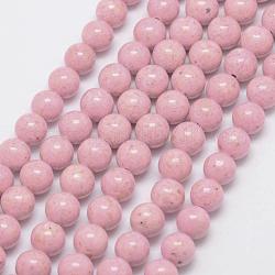 Fossil Beads, Dyed, Round, Pink, 12mm, Hole: 0.8mm, about 33pcs/strand, 16inch