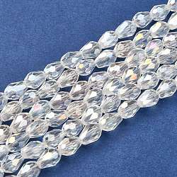 Electroplate Glass Beads Strands, AB Color Plated, Faceted Teardrop, Clear AB, 7x5mm, about 65~67pcs/strand, 18~18.5 inch(45.5~46.9cm)