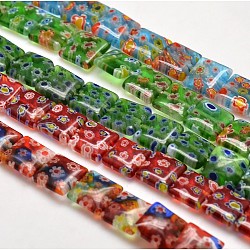 Handmade Millefiori Glass Square Bead Strands, Mixed Color, 10x10x5mm, Hole: 1mm, about 40pcs/strand, 15.3inch