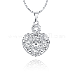 Colliers pendants en alliage d'étain à la mode, cœur, avec des strass, couleur argentée, cristal, 18 pouce (45.72 cm)