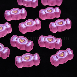 Perles en acrylique transparente, avec l'émail, mat, candy, support violet rouge, 13.5x26.5x9.5mm, Trou: 3mm