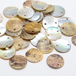 Flat Round Mother of Pearl Links Connectors, Tan, 15x1mm, Hole: 1mm, about 2880pcs/bag