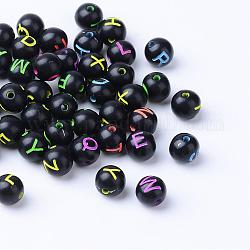 Perles de lettre de trou horizontal acryliques artisanales, ronde, couleur mixte, 7~8mm, Trou: 1.5mm, environ 1922 pcs/500 g