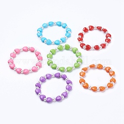 Kids Stretch Bracelets, with Colorful Acrylic Beads and Acrylic Imitation Pearl, Heart, Mixed Color, 2 inch(5.1cm)