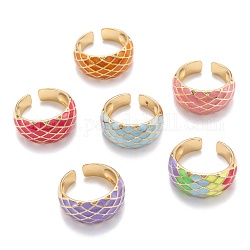 Brass Enamel Cuff Rings, Open Rings, Long-Lasting Plated, Rhombus, Golden, Mixed Color, US Size 8(18.1mm)