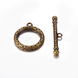 Style tibétain fermoirs alliage de zinc à bascule, sans plomb, sans cadmium et sans nickel, bronze antique, anneau: 26x21 mm, Trou: 2mm, bar: 37 mm, Trou: 2mm
