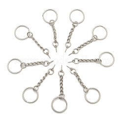 Iron Split Key Rings, with Chains and Peg Bails, Keychain Clasp Findings, Platinum, 20mm