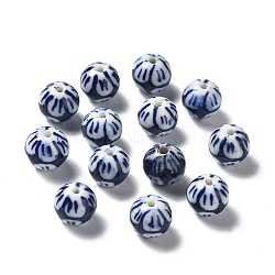 Perline porcellana fatto a mano, porcellana blu e bianca, tondo, blu scuro, 10.5x9.5mm, Foro: 1.5 mm