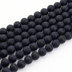 Natural Black Agate Bead Strands, Frosted, Round, 4mm, Hole: 0.8mm, about 92~95pcs/strand, 15 inch