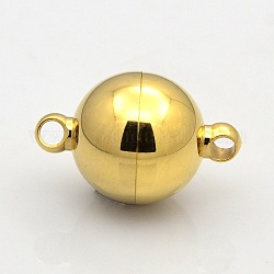 Runde 304 Magnetverschlüsse aus Edelstahl mit Schlaufen, golden, 14x10 mm, Bohrung: 2 mm