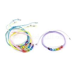 Gioielli chakra, braccialetto di perline intrecciato cavo di nylon regolabile, con perline rotonde a lume di malocchio e perline distanziatrici in lega, colore misto, diametro interno: 2-1/8~3-1/2 pollice (5.5~9 cm)