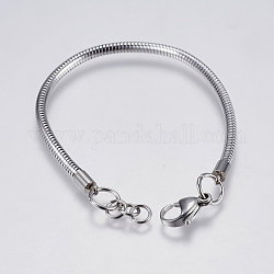 Fabrication de bracelet chaîne serpent en 304 acier inoxydable, avec fermoir pince de homard, couleur inoxydable, 7-3/8 pouce (18.9 cm), 3mm, Trou: 4mm