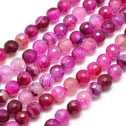 Tinti agata naturale perle tonde sfaccettato fili, rosa intenso, 8mm, Foro: 1 mm, circa 48pcs/filo, 14.5 pollice
