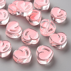 Abalorios de acrílico esmalte transparente, corazón, rosa brumosa, 20x21.5x9mm, agujero: 3.5 mm