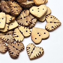 Corazón de coco 4 agujeros botones de coser, camello, 20x20~21x3~5mm, agujero: 1 mm
