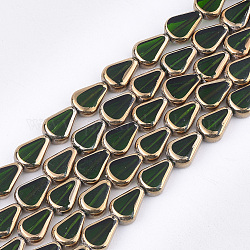 FilI di perline in vetro placcato, bordo placcato, semi di melone, verde scuro, 11x8x4.5mm, Foro: 1 mm, circa 30pcs/filo, 12.7 pollice